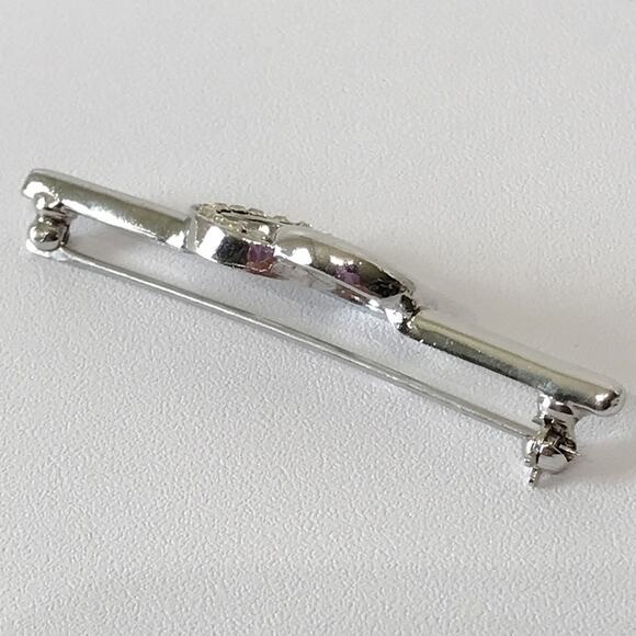 Rare Vintage Crown Trifari Open Double Circle Bar Pin Clear Rhinestone Silver T - Picture 7 of 13